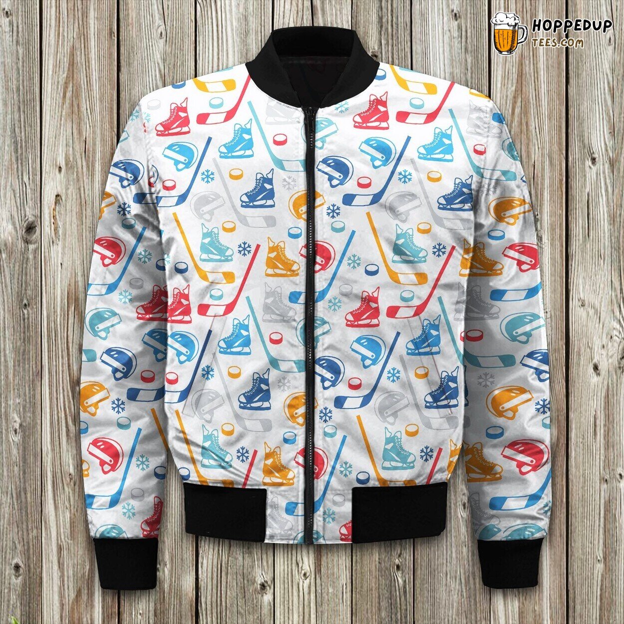 Hockey Pattern Art Bomber Jacket Winter’s Icy Sports Fashion