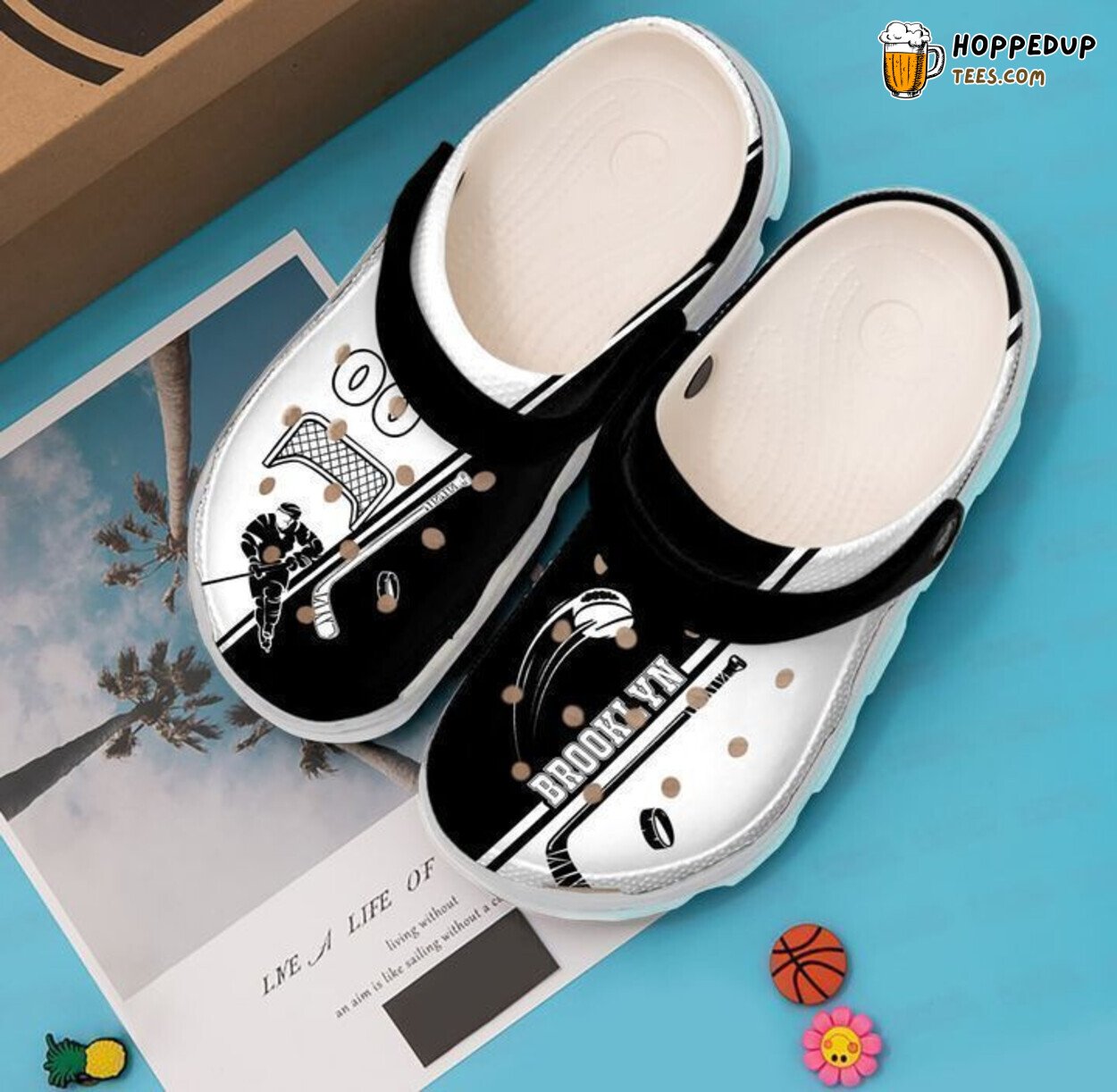 Hockey Personalized Black And White Theme Comfortable Clog Shoes Unique