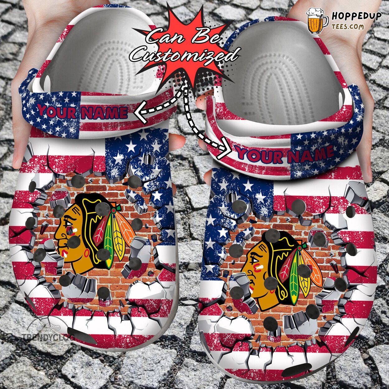 Hockey Personalized Blackhawks American Flag Wall Art Clog Shoes