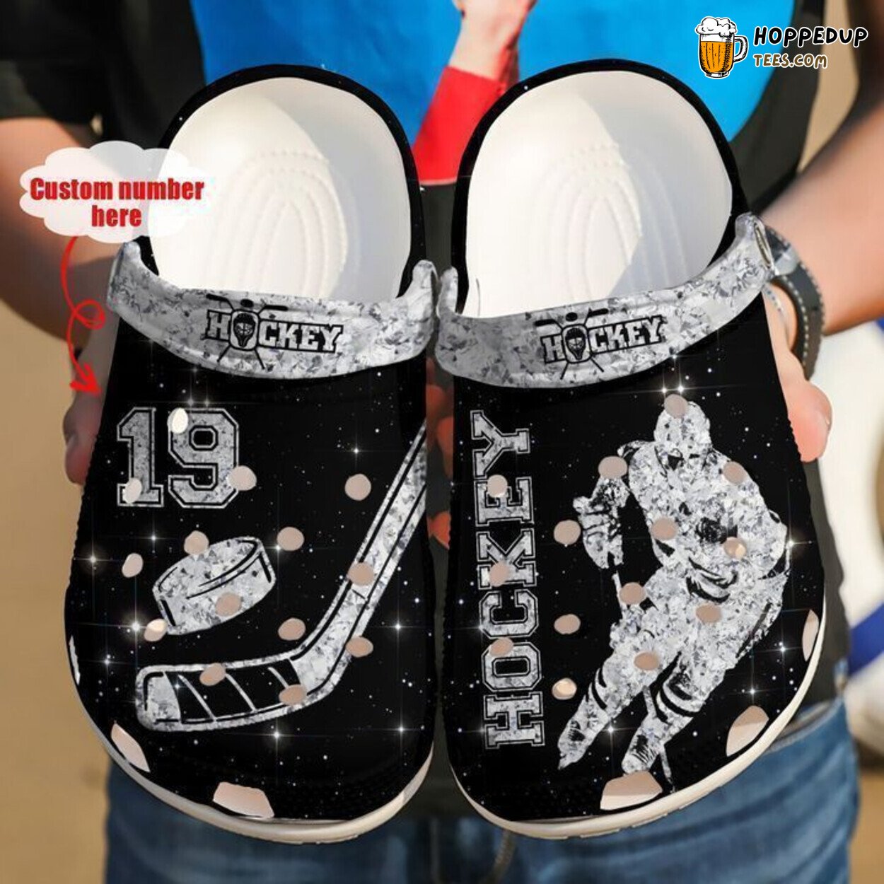 Hockey Personalized Diamond Theme Clog Shoes Unique Sports Fan Footwear