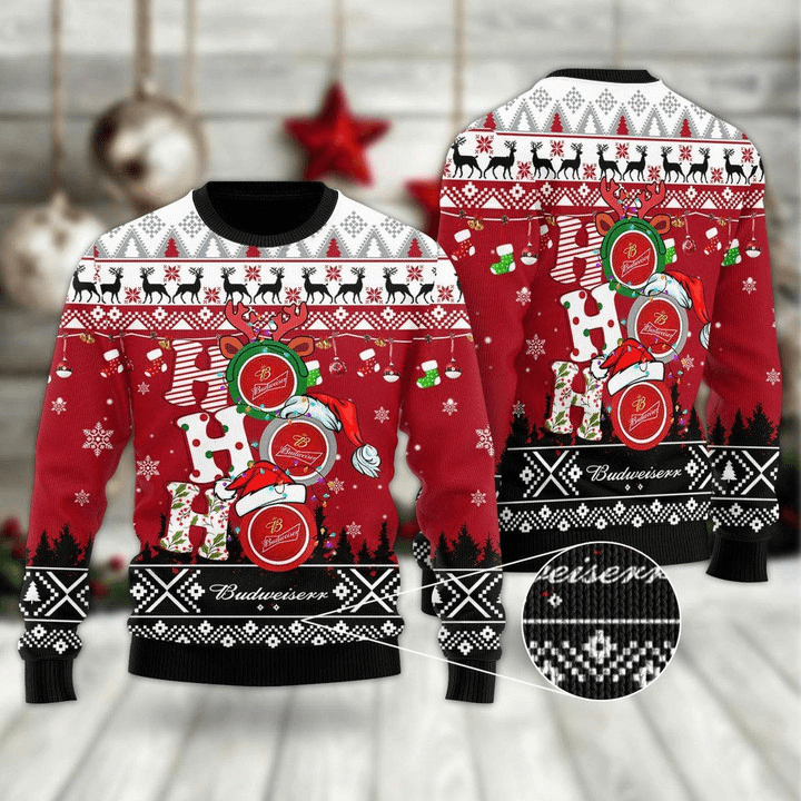 Hohoho Budweiser Beer Christmas Sweater HU