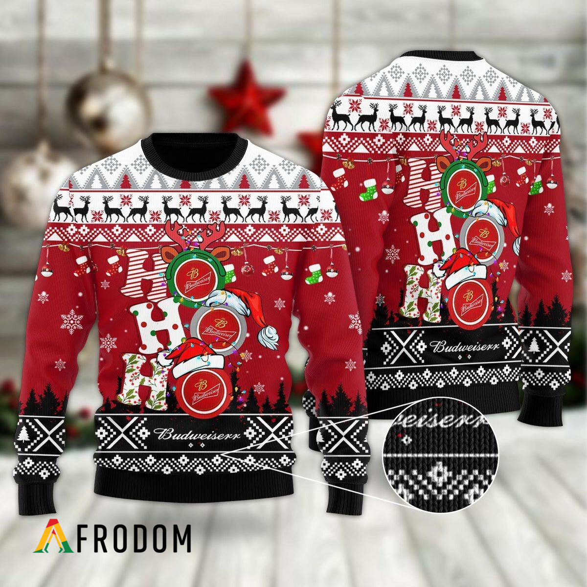 Hohoho Budweiser Beer Christmas Sweater HU