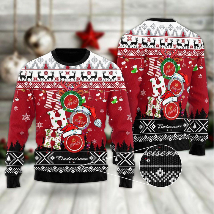 Hohoho Budweiser Beer Christmas Sweater HU