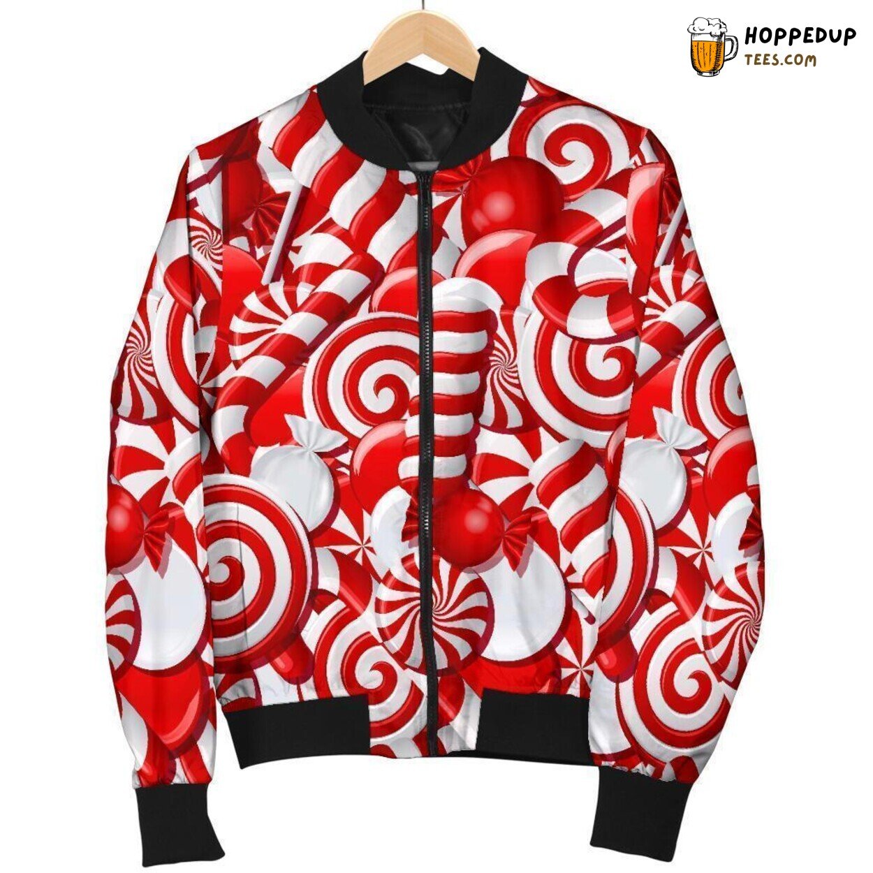 Holiday Candy Cane Delight Men’s Bomber Jacket Unique Pattern Essence Art