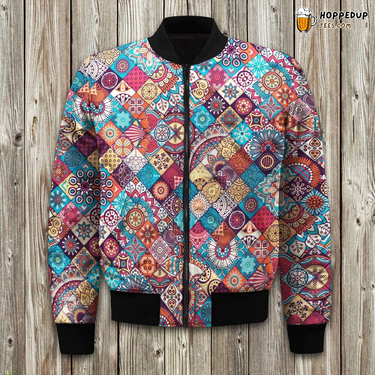 Holiday Floral Seamless Mandala Pattern Bomber Jacket