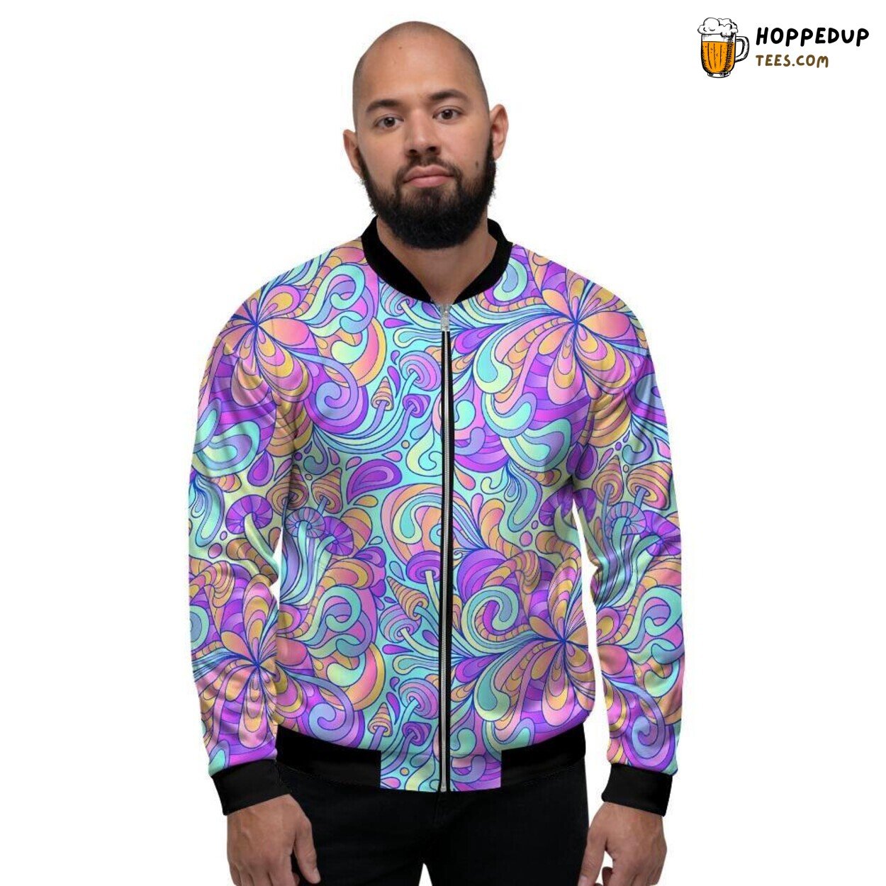 Holographic Art Combined Floral Psychedelic Men’s Bomber Jacket Intricate Beauty