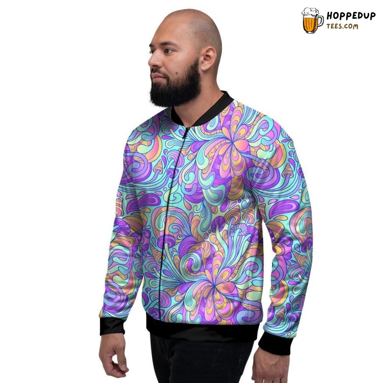 Holographic Art Combined Floral Psychedelic Men’s Bomber Jacket Intricate Beauty