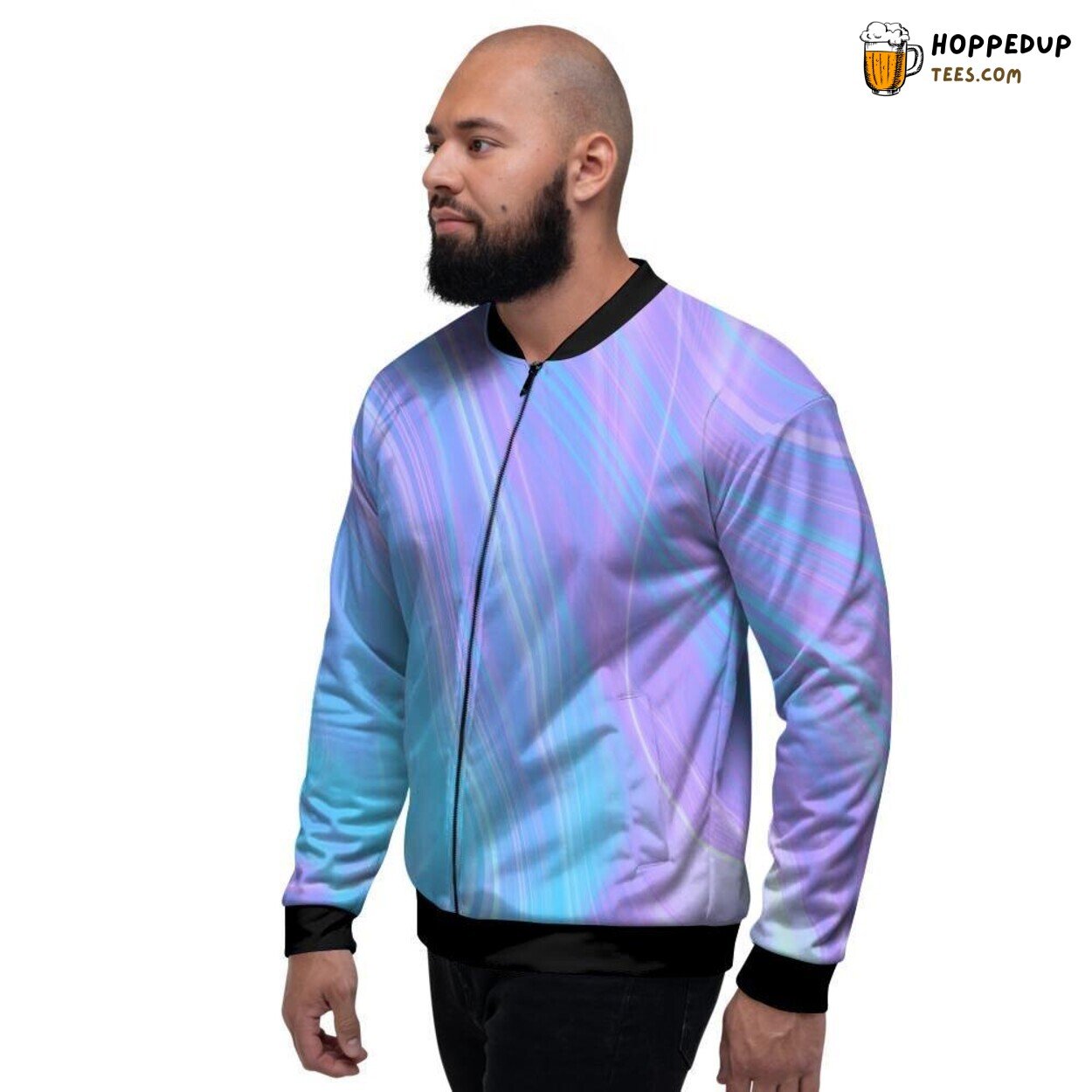 Holographic Inspired Pattern Print Men’s Bomber Jacket Dazzling Fashion Statement