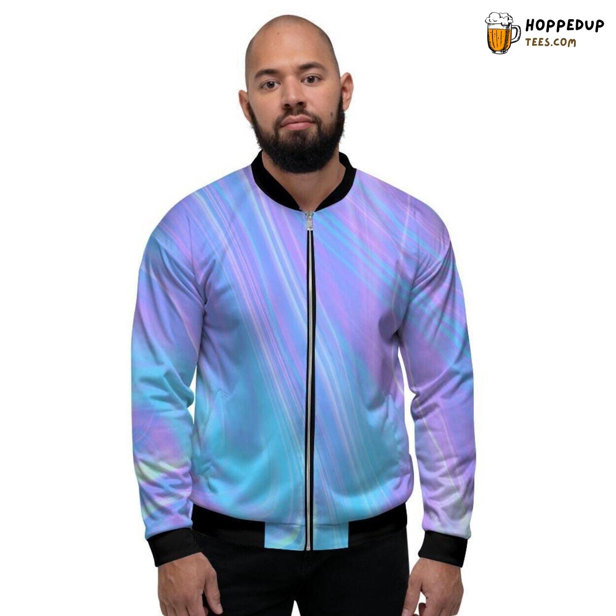 Holographic Inspired Pattern Print Men’s Bomber Jacket Dazzling Fashion Statement