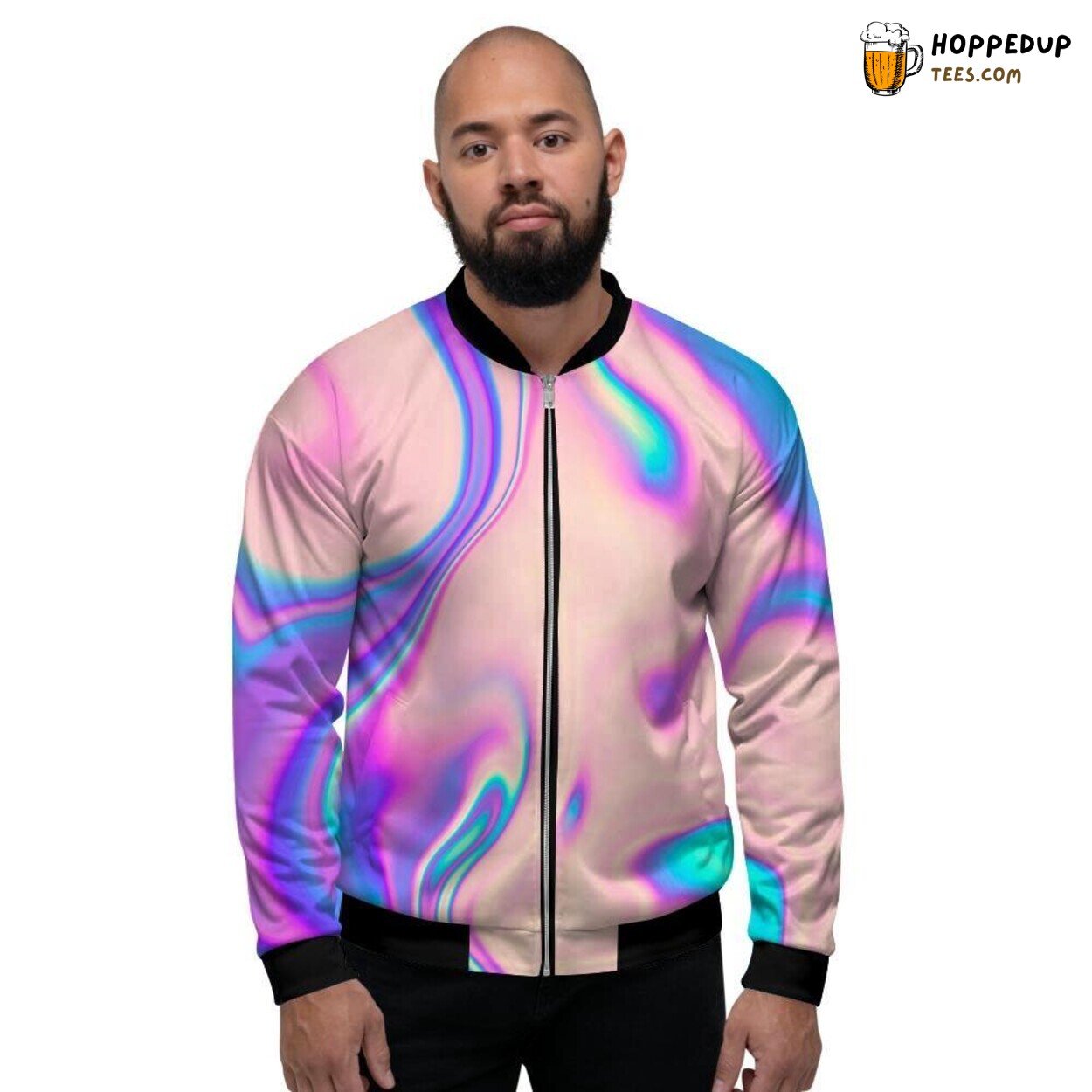 Holographic Trippy Abstract Art Design Men’s Bomber Jacket Vibrant Pattern Print