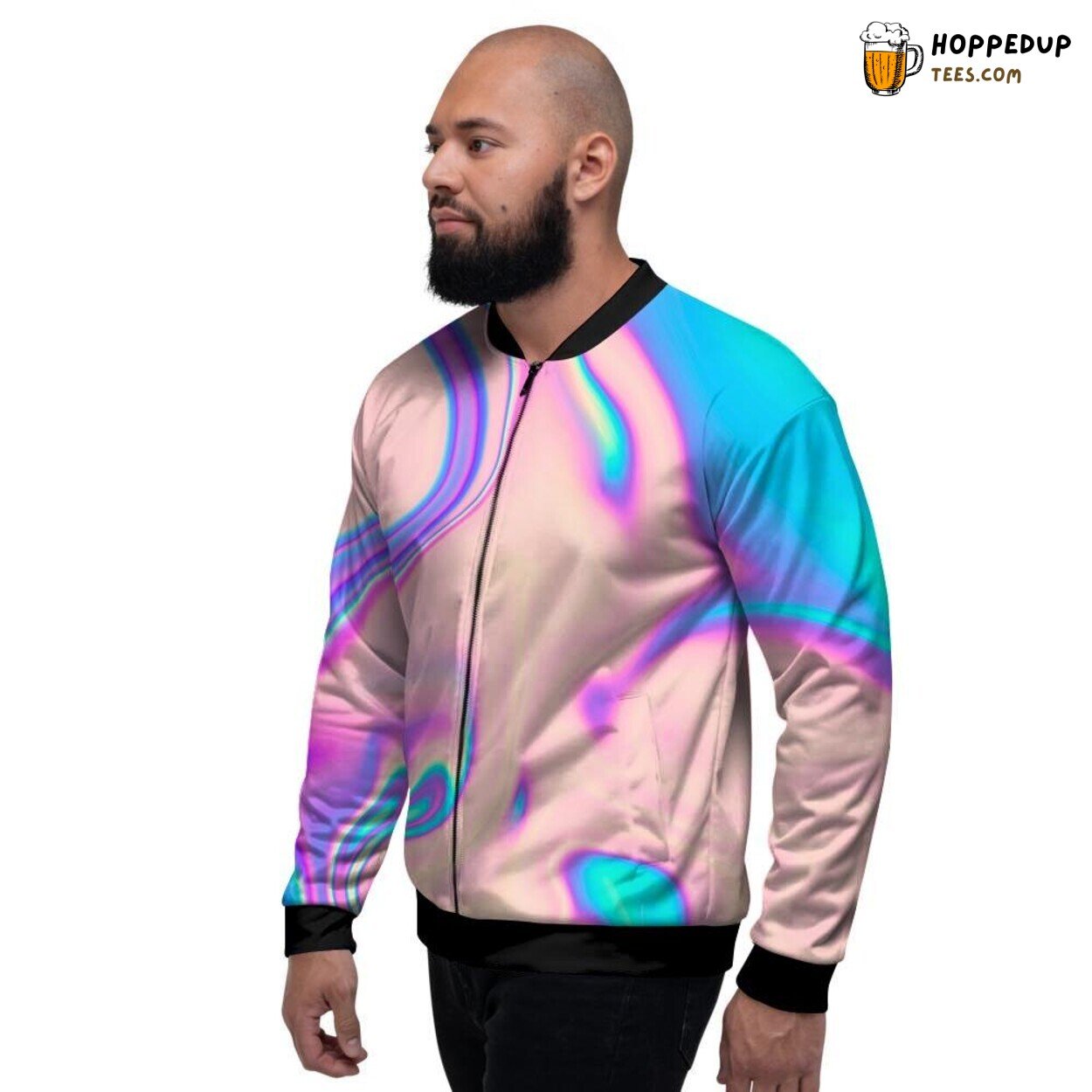 Holographic Trippy Abstract Art Design Men’s Bomber Jacket Vibrant Pattern Print