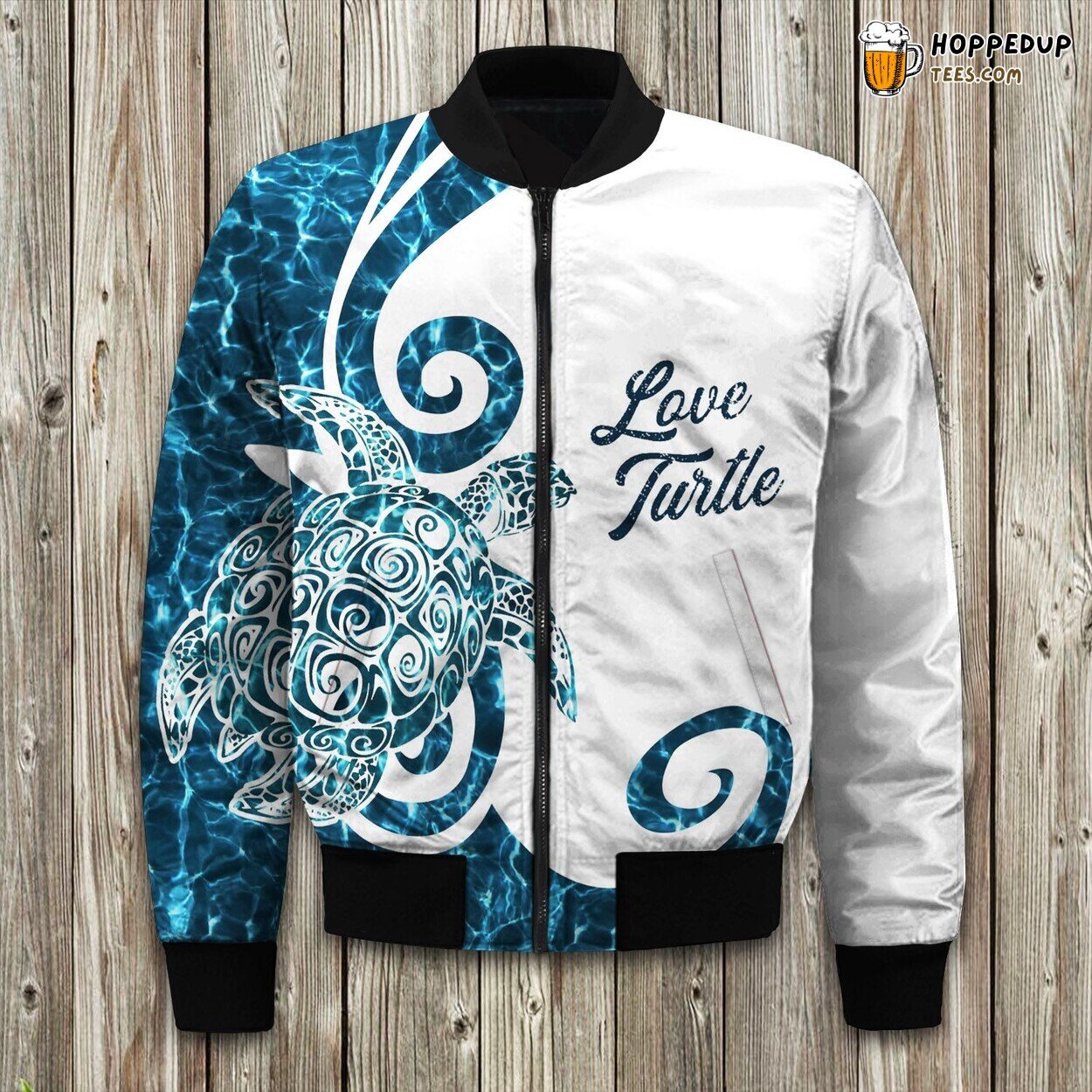 Holographic Turtle Design Winter Bomber Jacket Shimmery Ocean Beauty Expressed