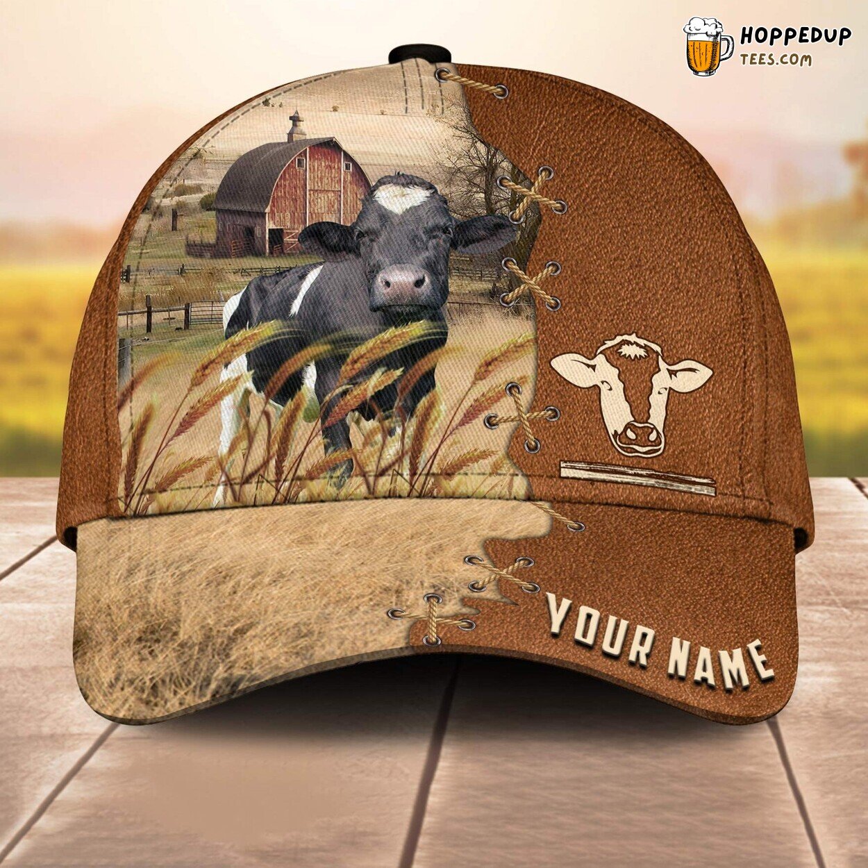 Holstein Brown Leather Design Name 3D Cap Baseball Print Farm Lovers Animal