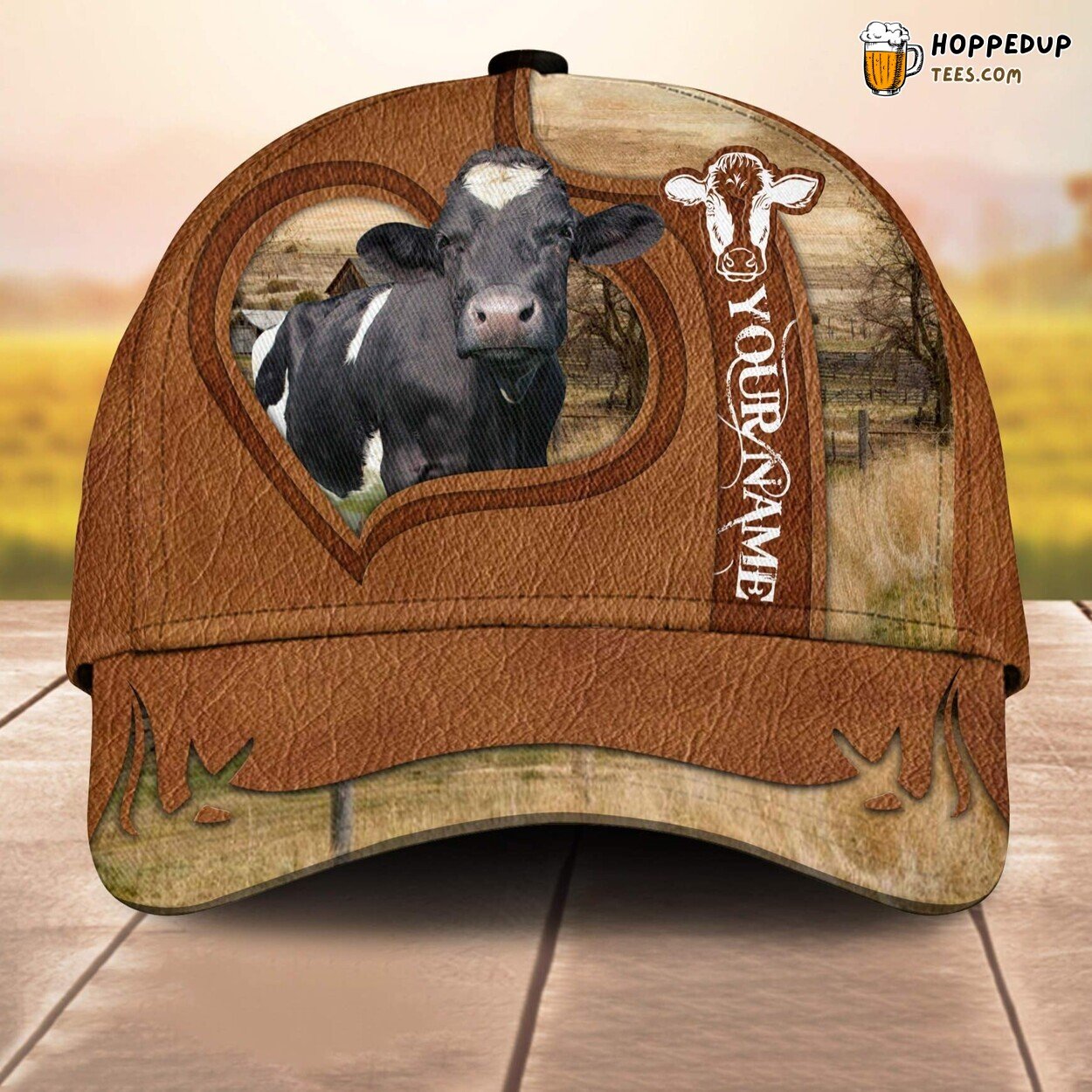 Holstein Heart Custom Baseball Cap Farm Lovers 3D Print Animal Leather