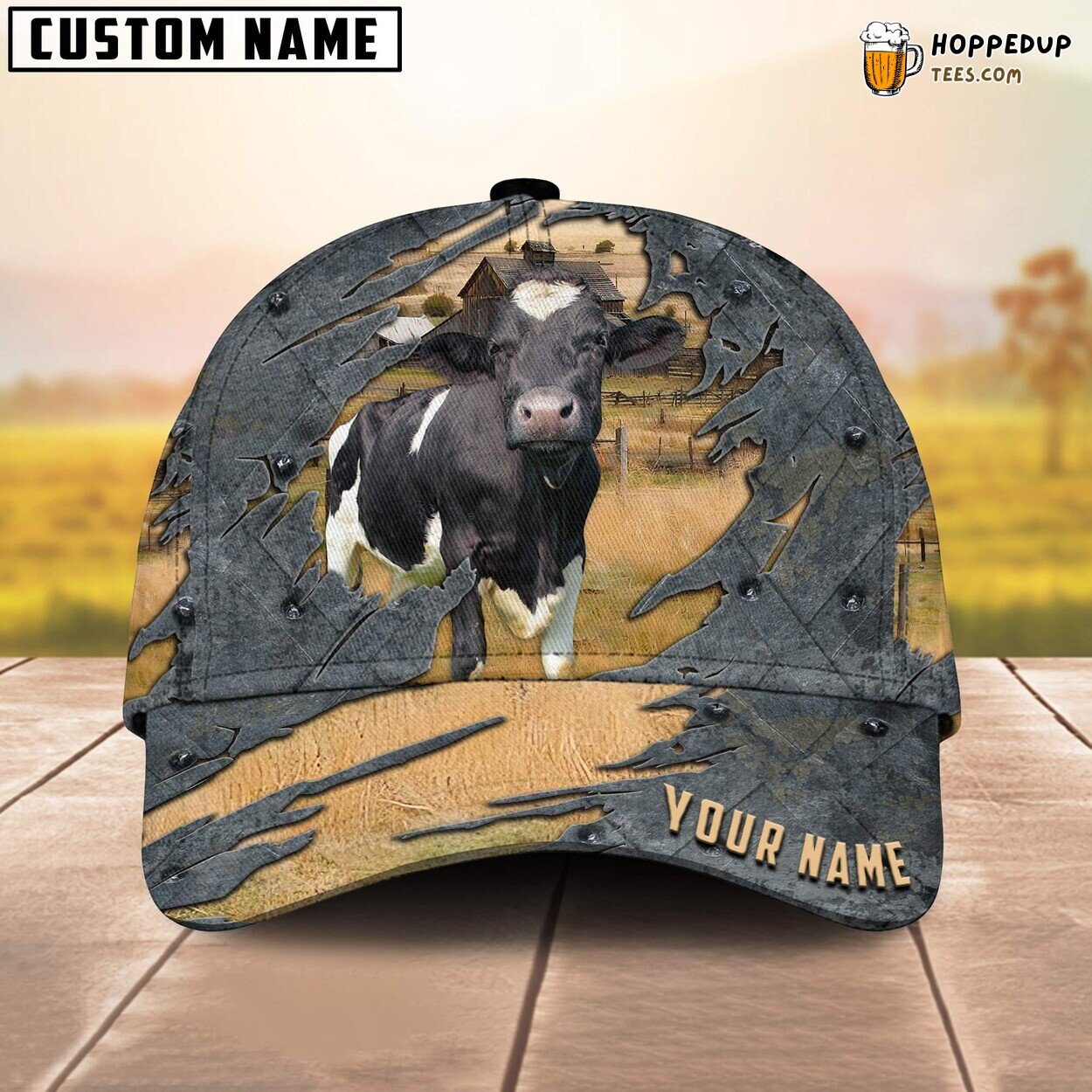 Holstein Name Premium 3D Cap Baseball Design Farm Lovers Animal Leather Cap
