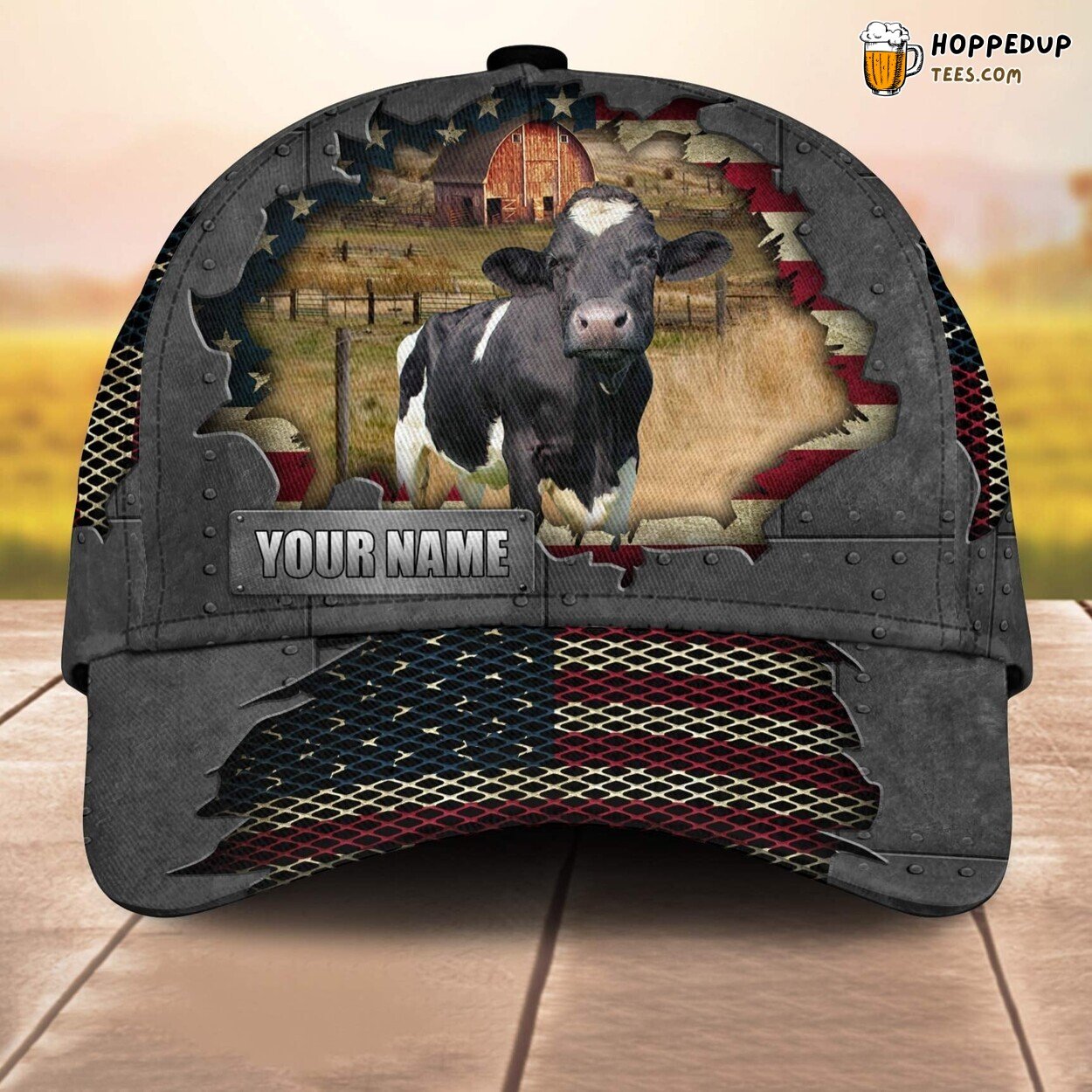 Holstein US Flag Custom Baseball Cap Farm Lovers 3D Print Animal Leather Pattern