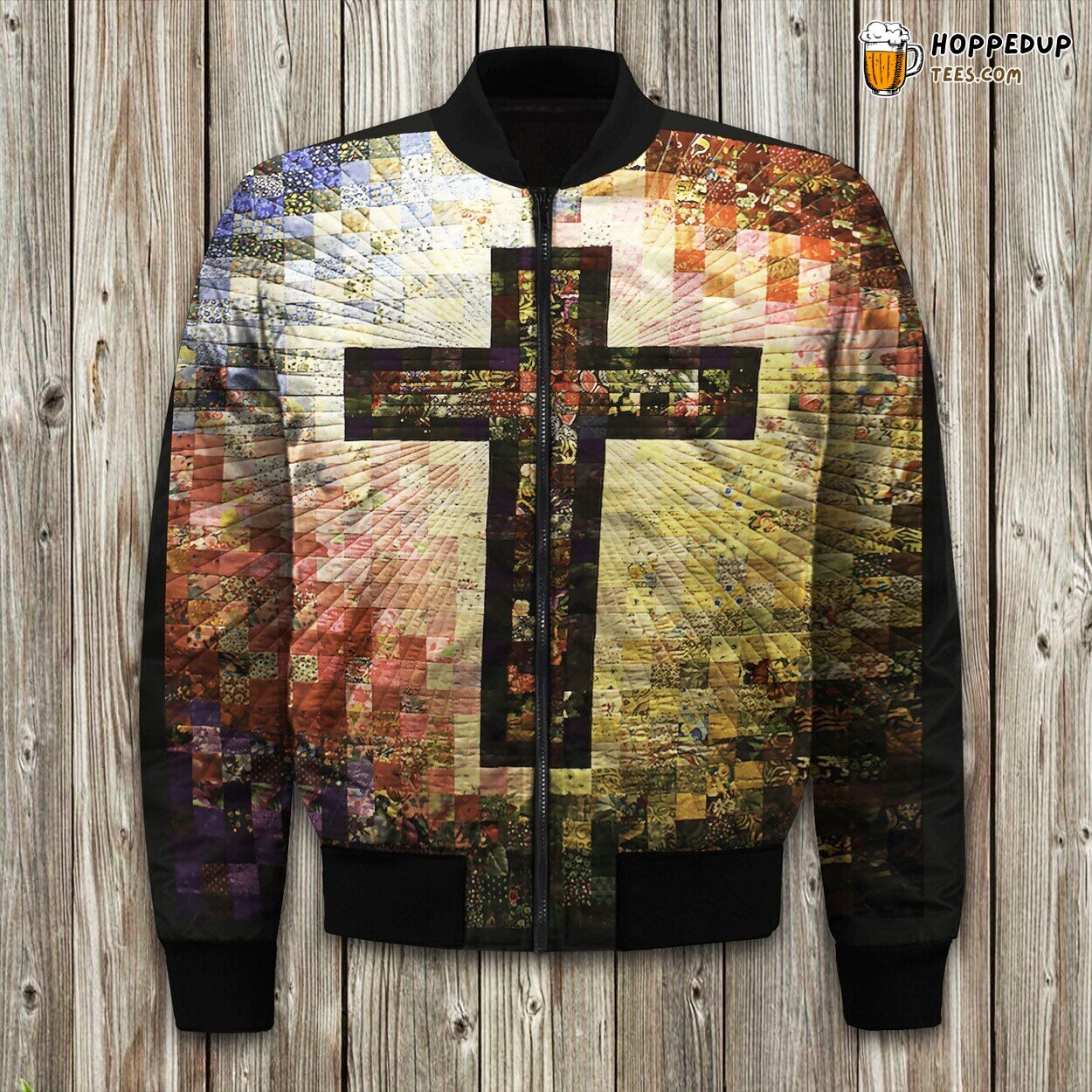 Holy Christian Cross Design Winter Bomber Jacket Luxurious Padded Comfort