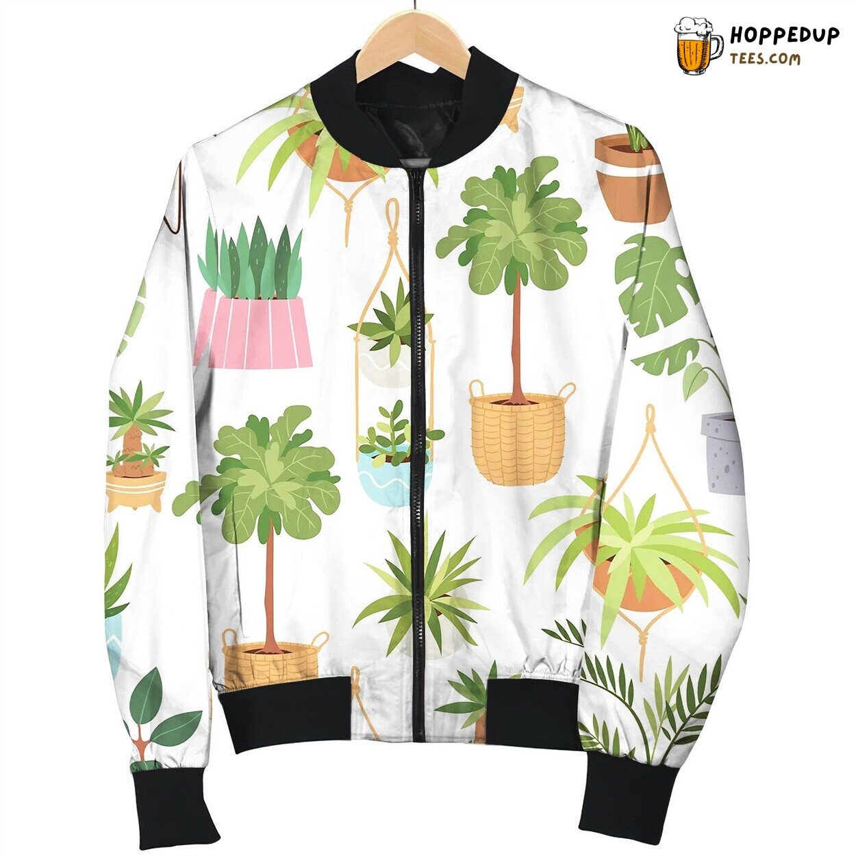 Home Green Potted Plants Seamless Bomber Jacket