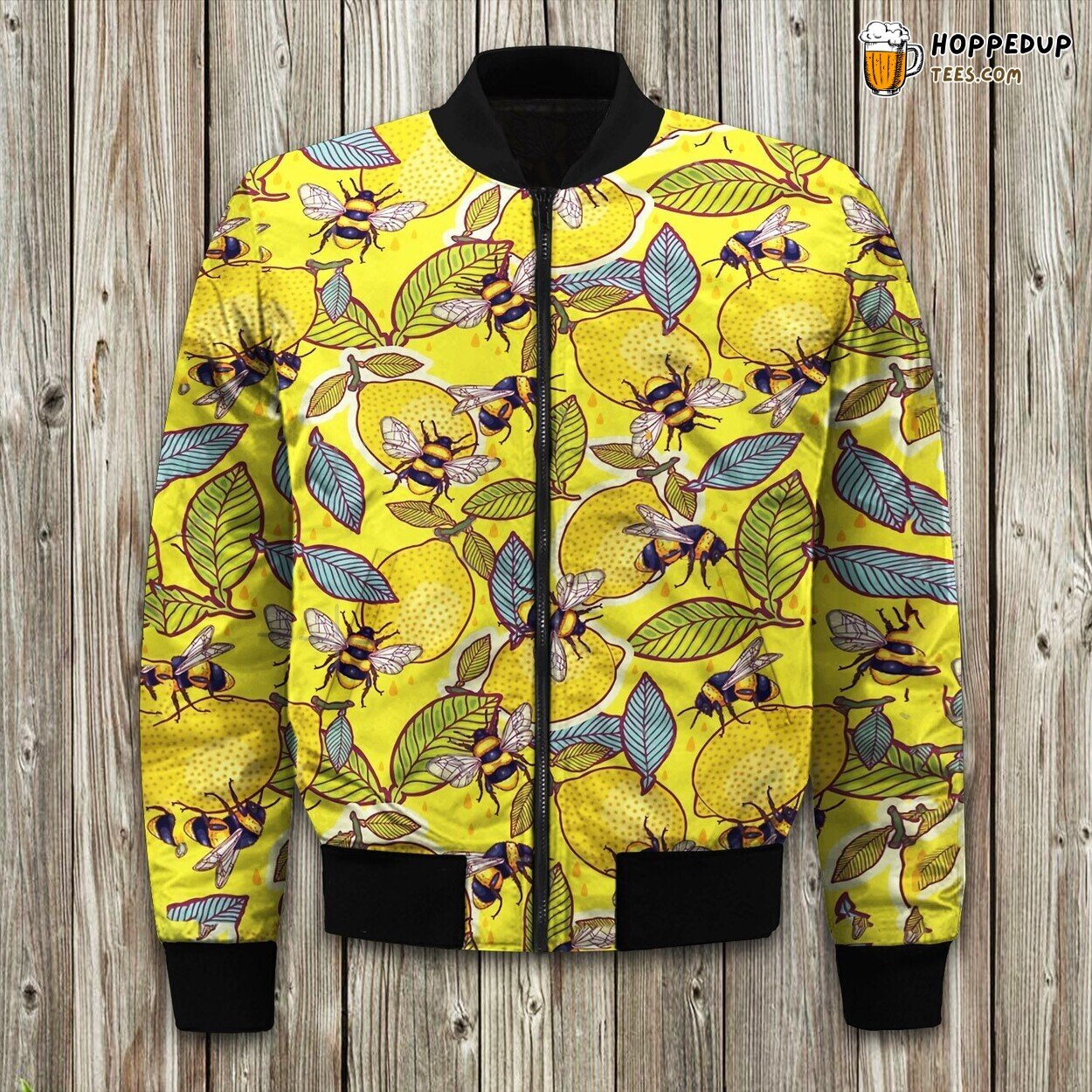 Honey Bee Meets Lemon Winter Bomber Jacket Tailored Unique Elegance Design