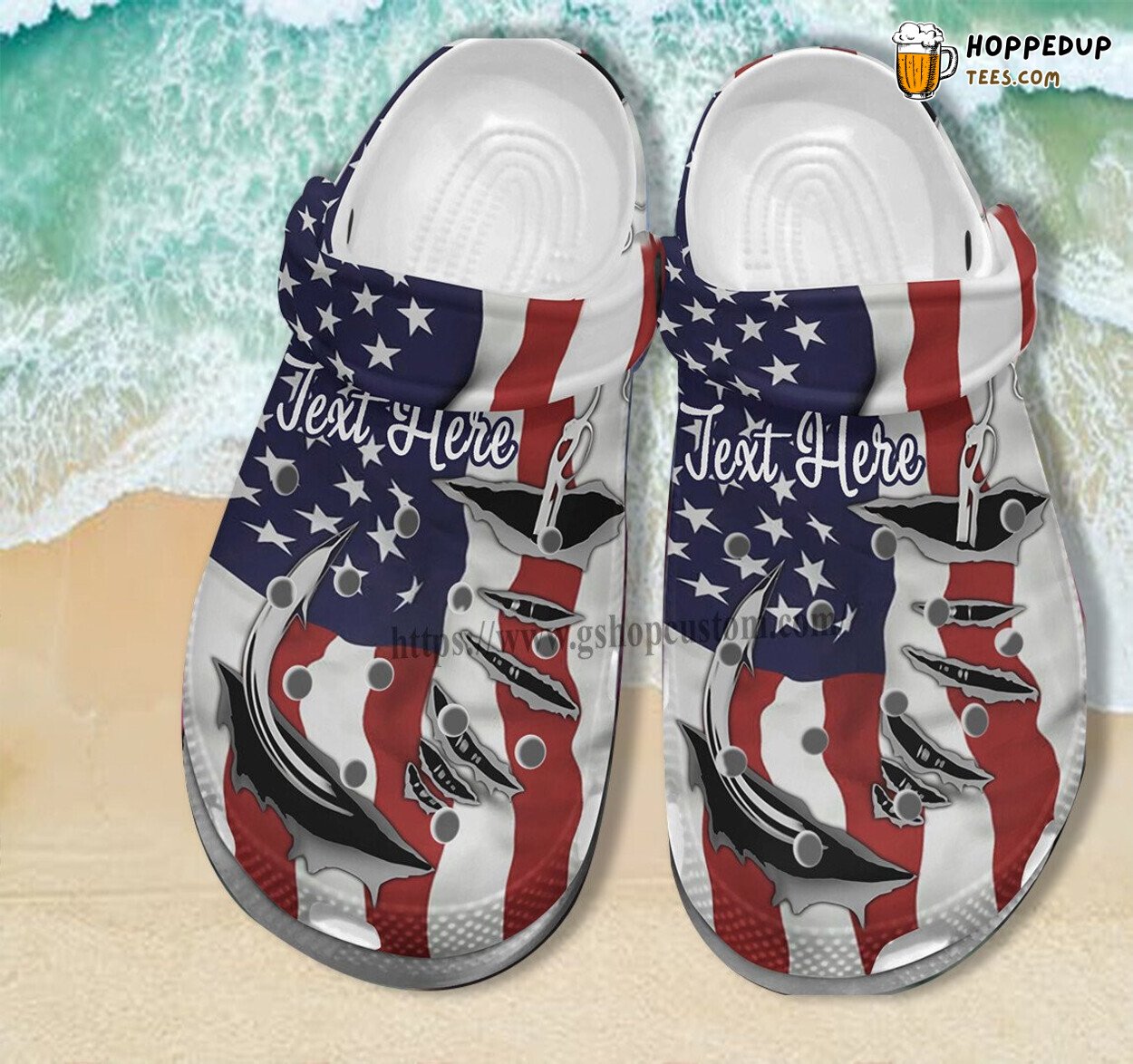 Hook Fishing America Flag Croc Shoes Customize Name 4Th July Theme