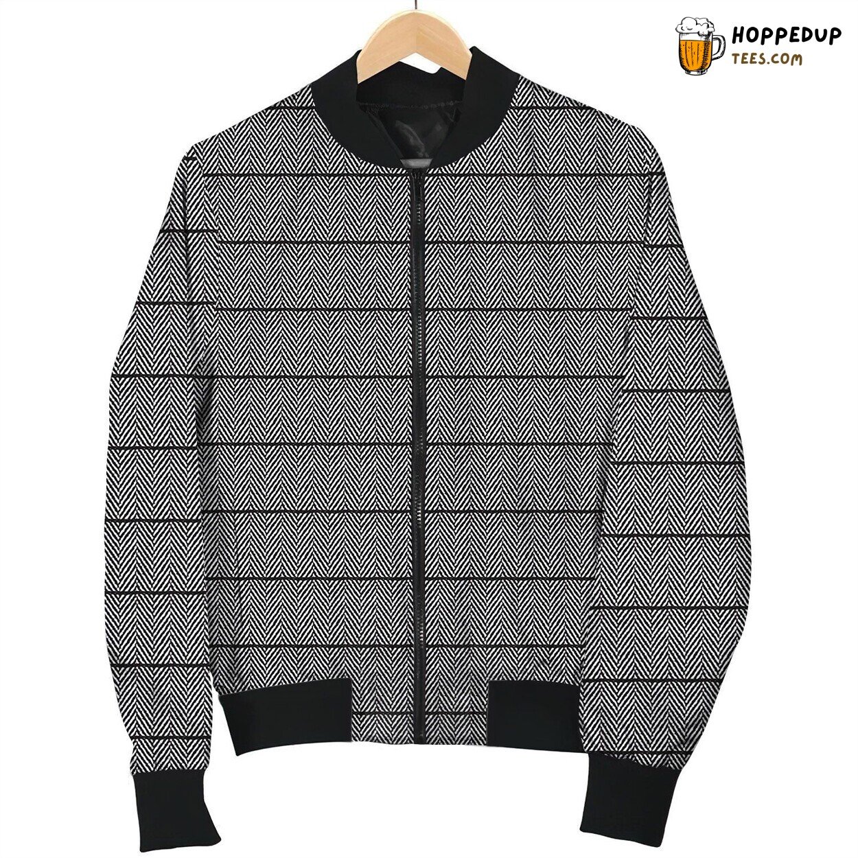 Horizontal Pattern Grey White Bomber Jacket