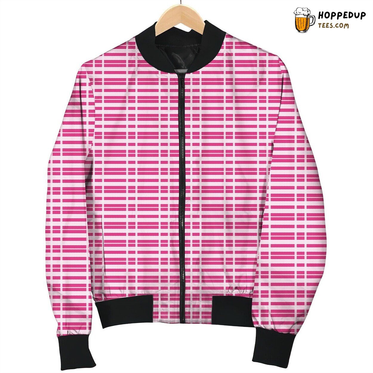 Horizontal Pattern Pink Red Bomber Jacket