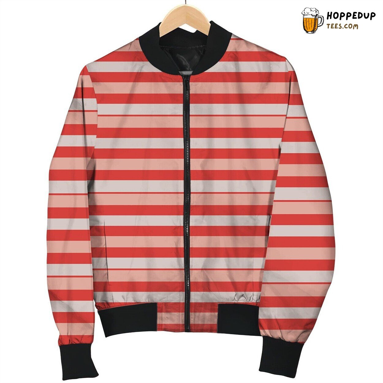 Horizontal Pattern Red Light Blue Bomber Jacket