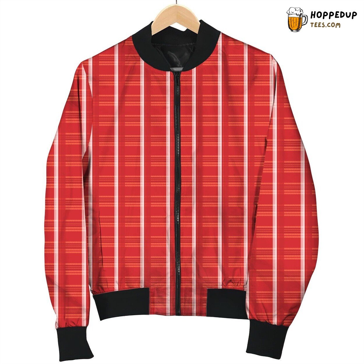 Horizontal Pattern Red White Bomber Jacket