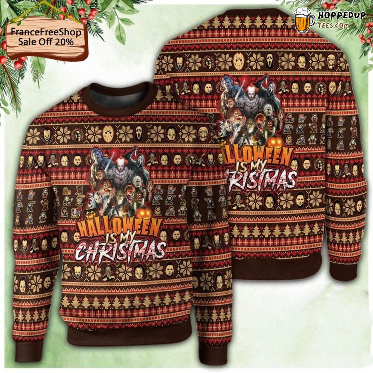 Horror Movie Inspired Ugly Christmas Sweater Scary Xmas Halloween