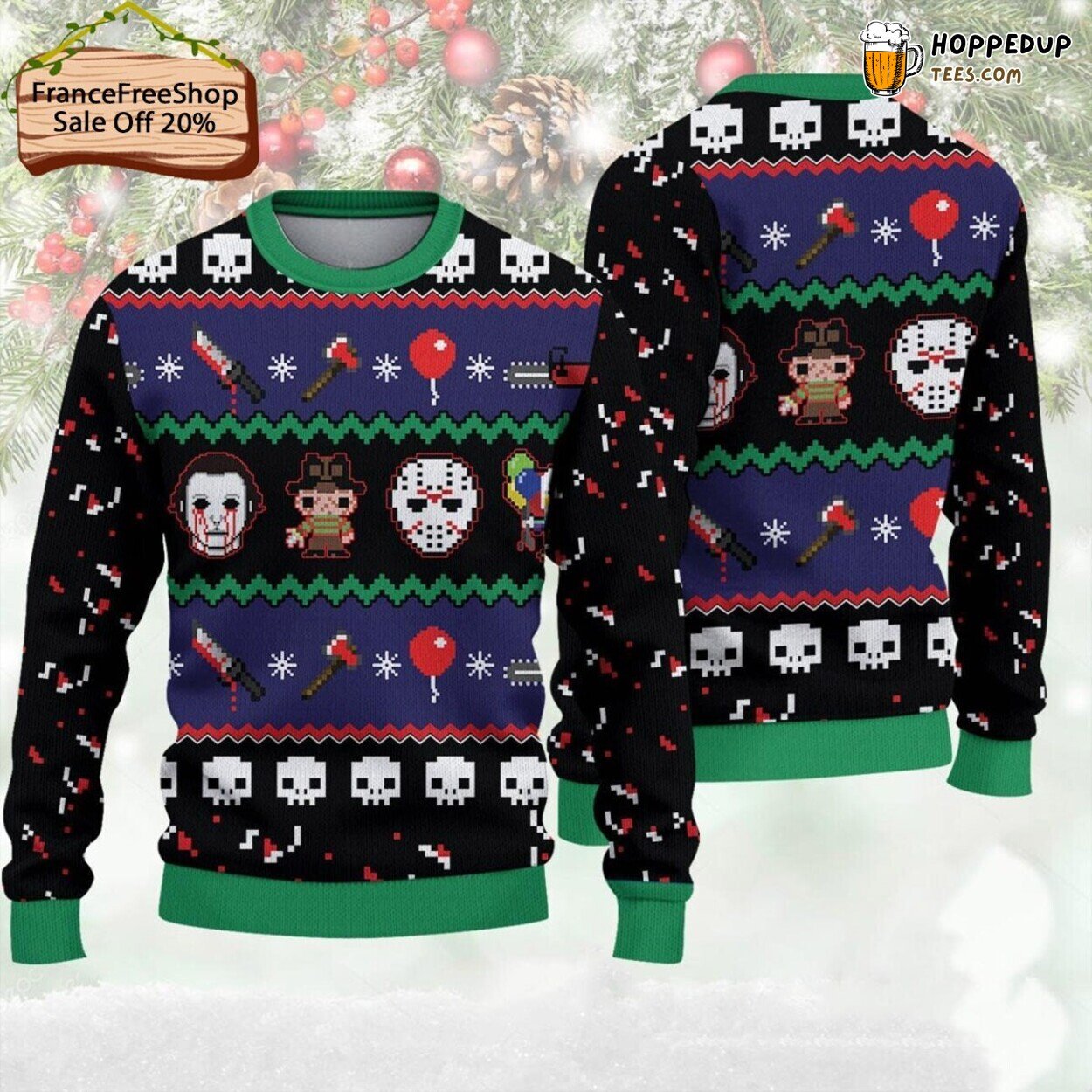 Horror Movie Themed Ugly Christmas Sweater Scary Halloween Design Shirt