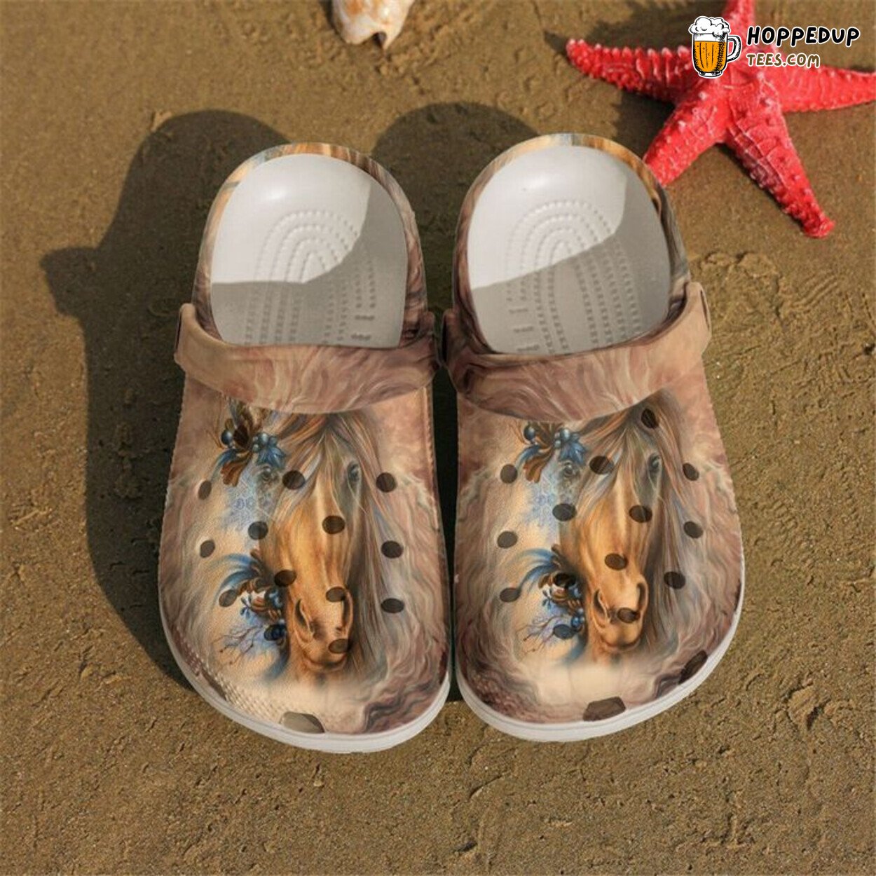 Horse Brown Themed Classic Comfortable Clogs Shoes Unique Equestrian Style