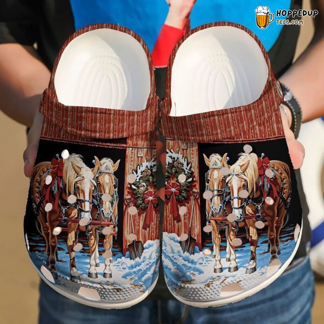 Horse Christmas Ride Themed Classic Comfortable Clogs Shoes Holiday Gift