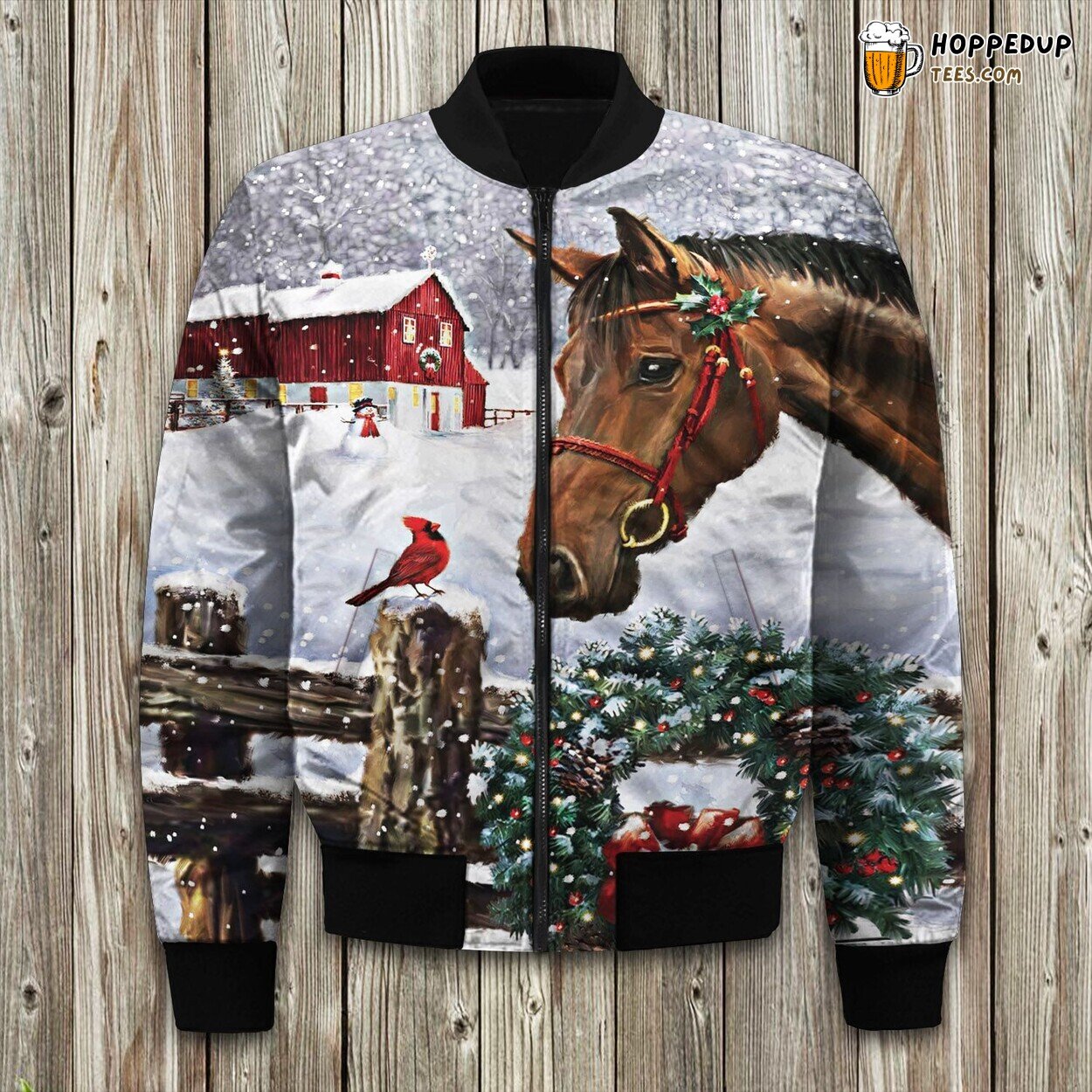 Horse Christmas Theme Winter Bomber Jacket Festive Equestrian Style