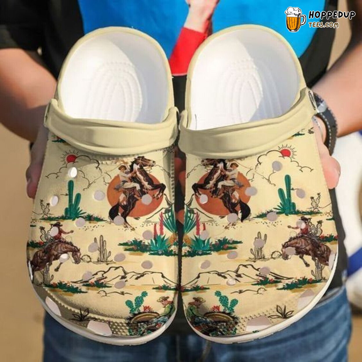 Horse Cowboy Themed Rubber Clogs Shoes Comfortable Western Style Footwear
