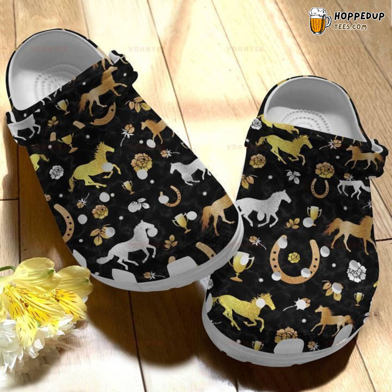 Horse Golden Silver Themed Gift Rubber Clog Shoes Comfortable Footwear Lovers