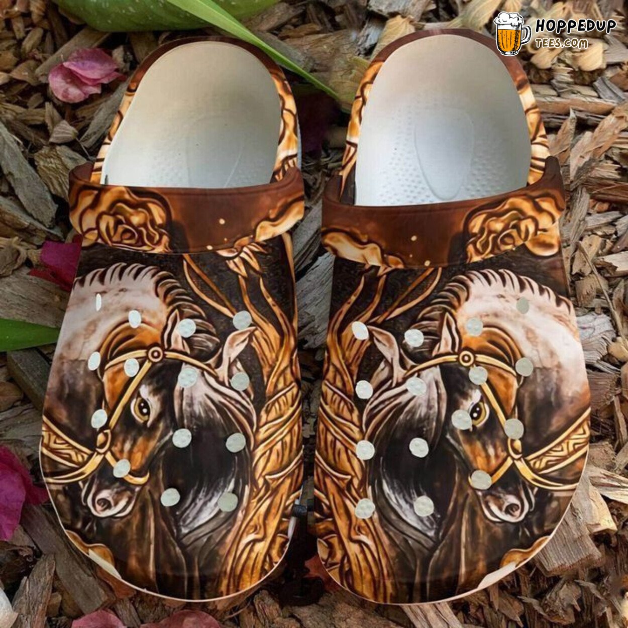 Horse Leather Rose Themed Classic Comfortable Unique Clogs Shoes