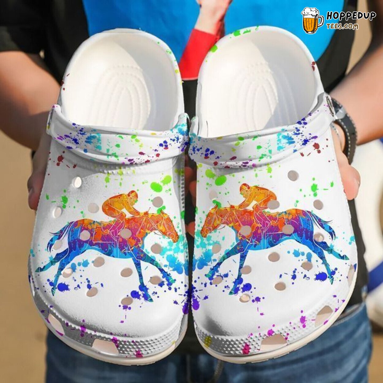 Horse Racing Kicking Up Mud Theme Classic Comfortable Clogs Shoes Design