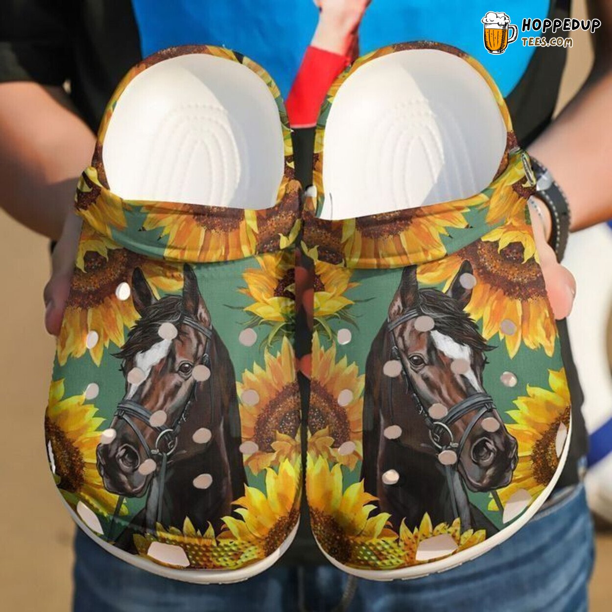 Horse Sunflower Design Classic Comfortable Clogs Equestrian Inspired Shoes