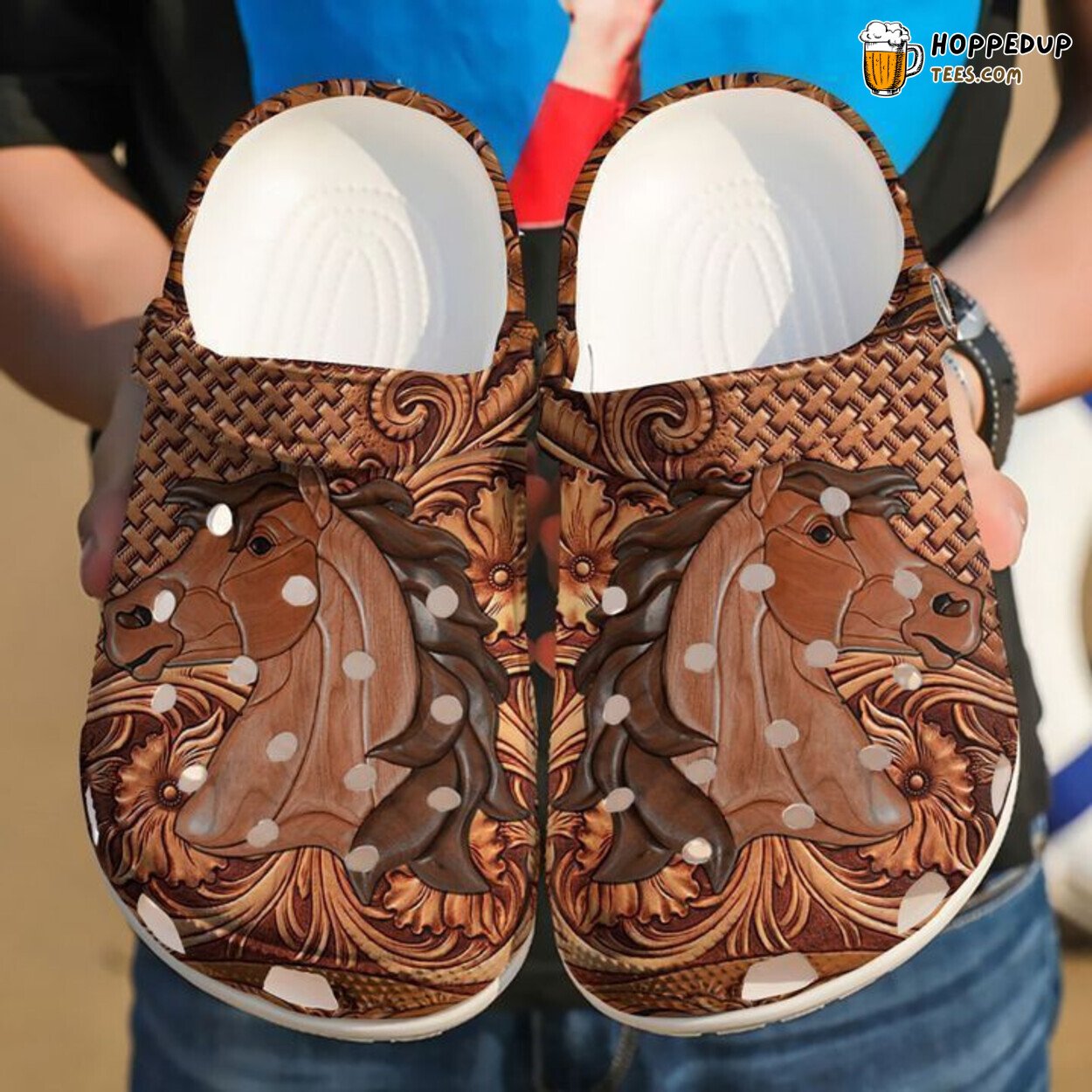 Horse Wooden Pattern Classic Durable Clogs Equestrian Inspired Footwear