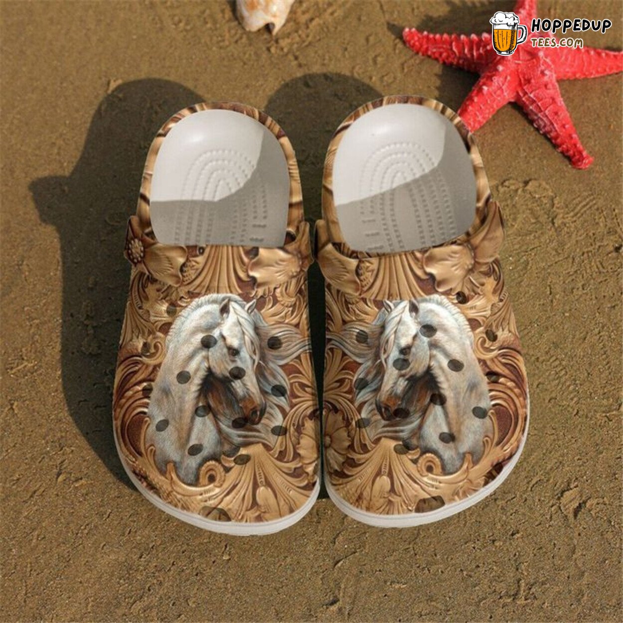 Horse Wooden White Theme Classic Comfortable Clogs Shoes Equestrian Gift