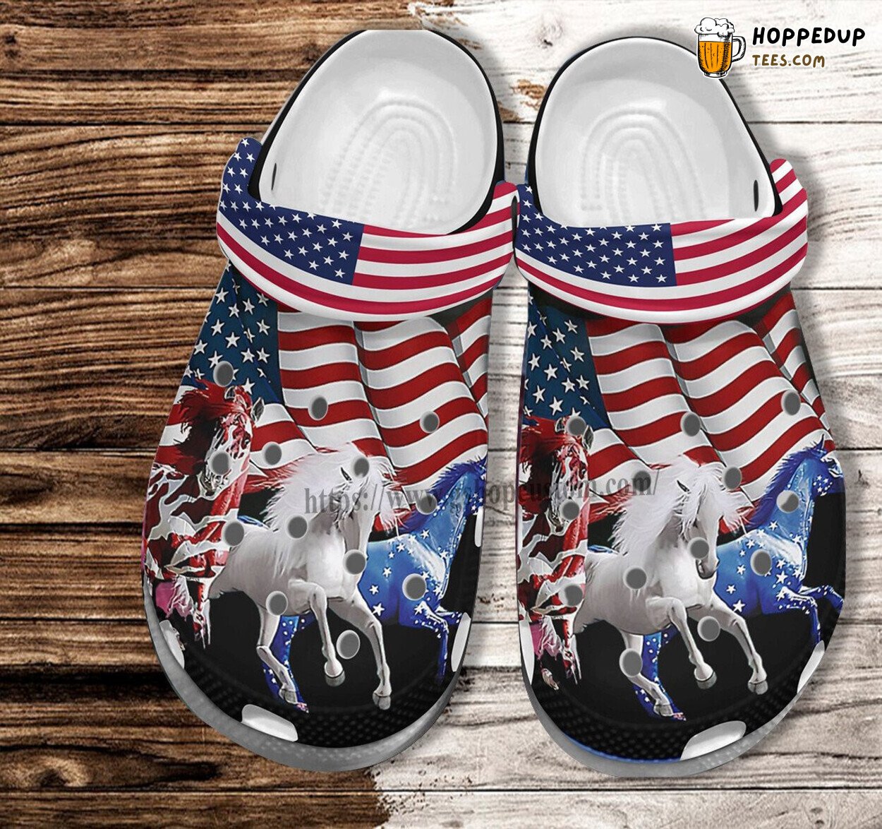 Horses America Flag Croc Shoes Men Women 4th July Gift