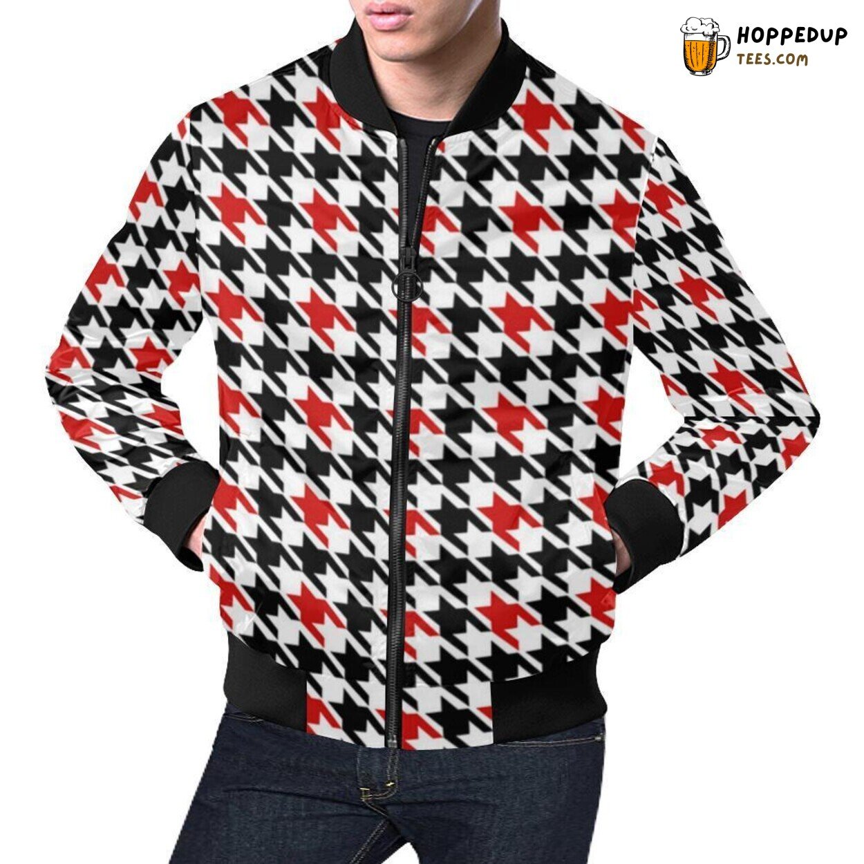 Houndstooth Classic Print Bomber Jacket Men’s Authentic Timeless Fashion Wear