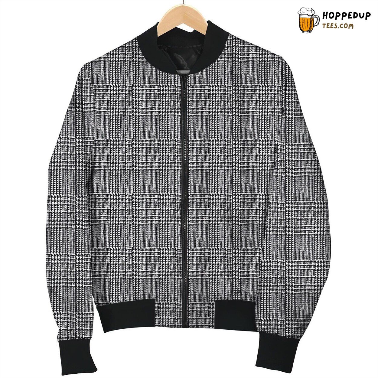 Houndstooth Dark Grey Bomber Jacket