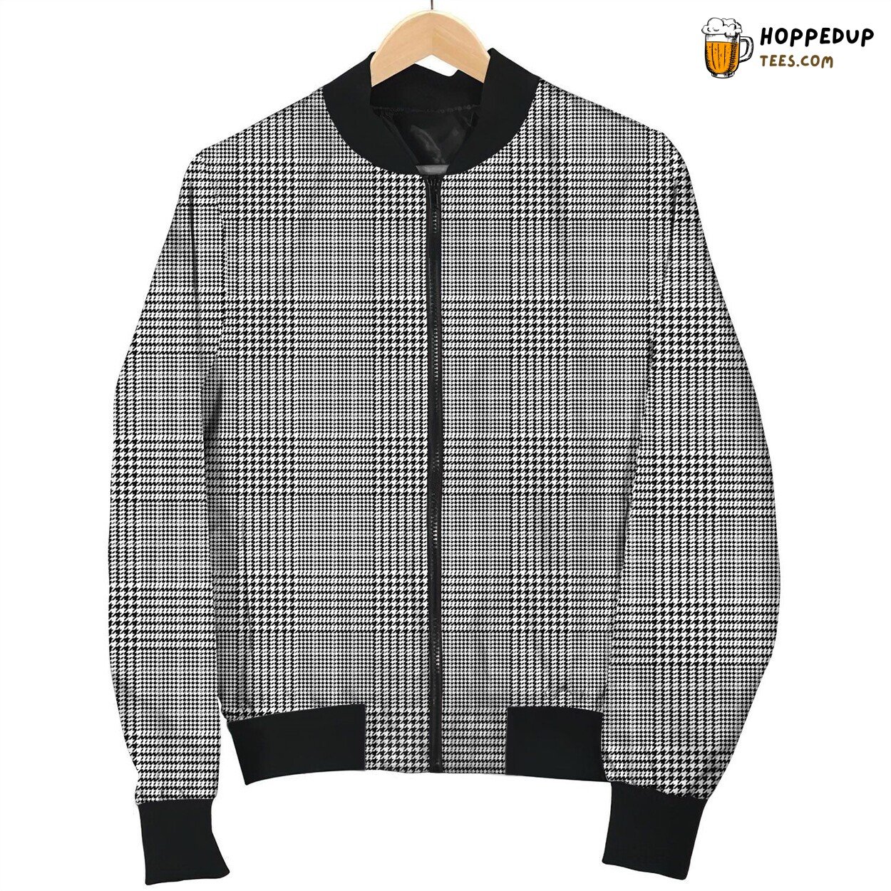 Houndstooth Grey Black Lovely Bomber Jacket