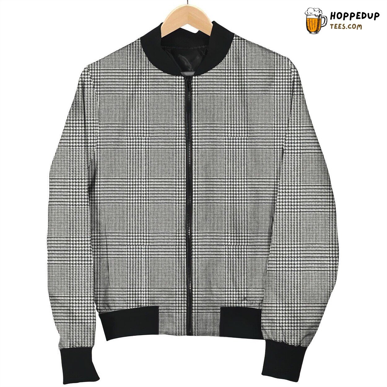 Houndstooth Grey Dark Bomber Jacket