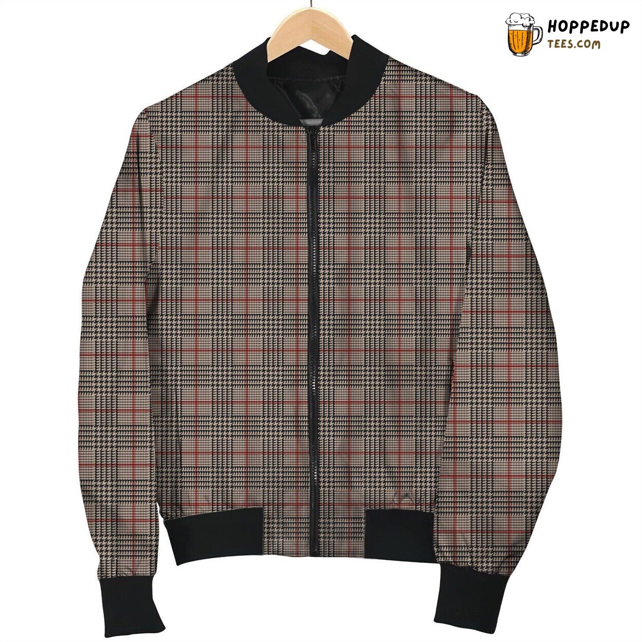 Houndstooth Grey Red Black Bomber Jacket