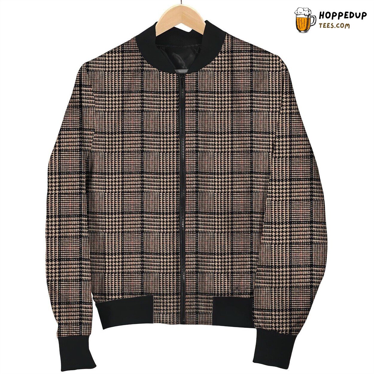 Houndstooth Pattern Classic Winter Bomber Jacket Timeless Style