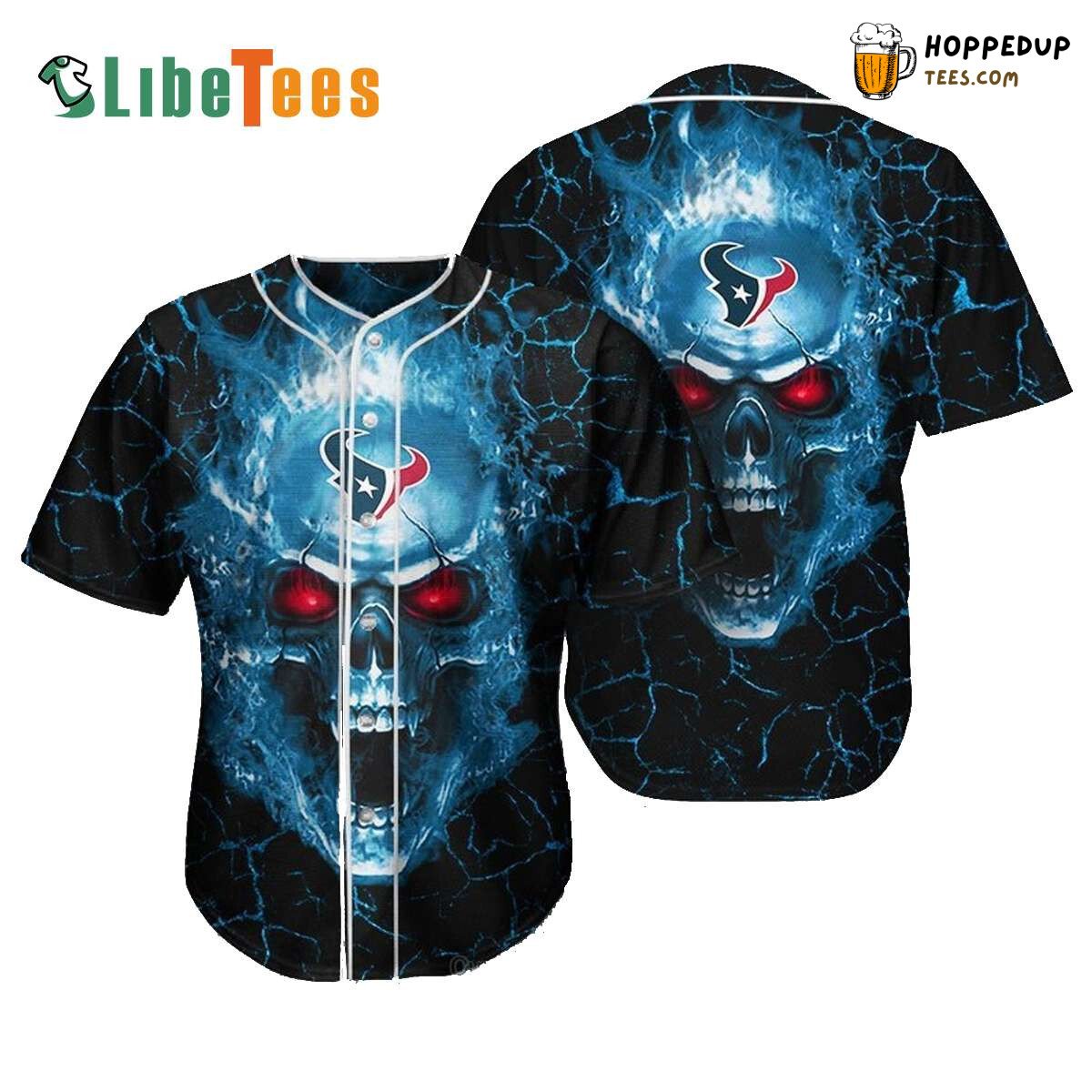 Houston Texans Baseball Jersey Blue Skull In Flame Perfect Gifts For Your Loved Ones Jersey Shirt