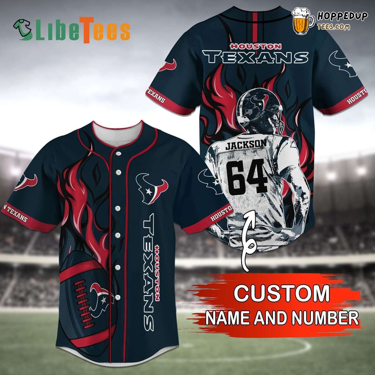 Houston Texans Baseball Jersey Fire Rugby Player Dynamic