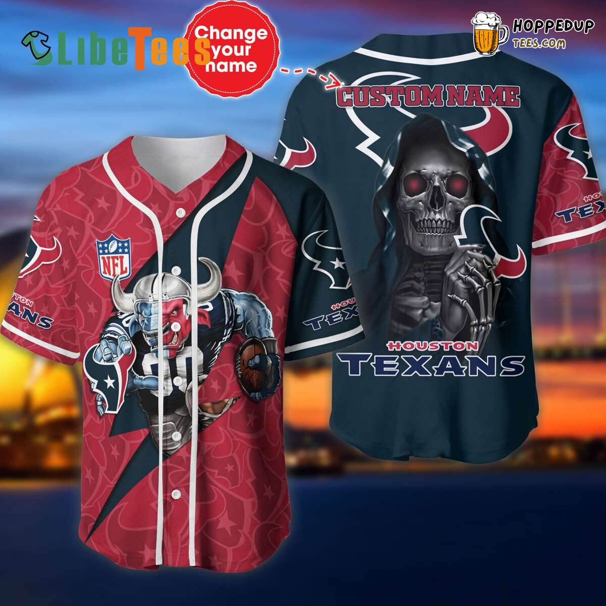 Houston Texans Baseball Jersey Mascot And Skull Perfect Gifts For Your Loved Ones Jersey Shirt